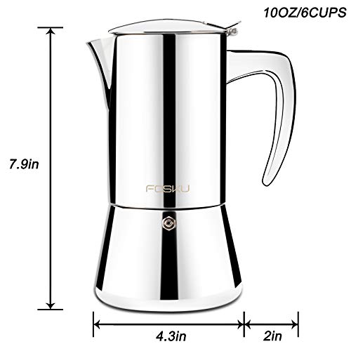 FOSKU Espressokocher für Herd, Edelstahl, Mokkakanne, italienischer Stil, Espressokanne für 6 Tassen, 300 ml (Silber) – Bild 3