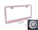 Bling 7 Rows Pink(A- Screw Cap Type) Crystal Rhinestone-Metal Chrome License Plate Frame with Two Caps
