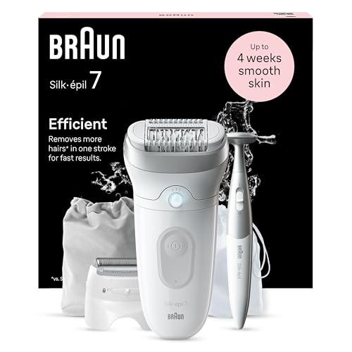 Braun Epilateur Electrique Pour Femmes Silk-épil 7 7-241, Tête Large Pour Epilation Facile, Etanche, Peau Douce Longue Durée, Tête De Rasoir Pour Femmes Et Sabot Tondeuse, Tondeuse Pour Le Maillot