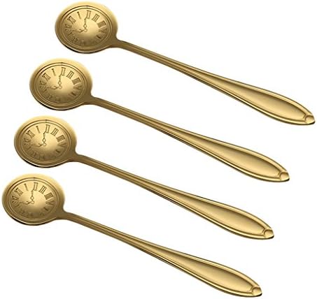 Creative Clock Stainless Steel Coffee Spoon Tea Spoon Dessert Spoon Mixing Spoon Ice Cream Spoons Set of 4 (Gold)