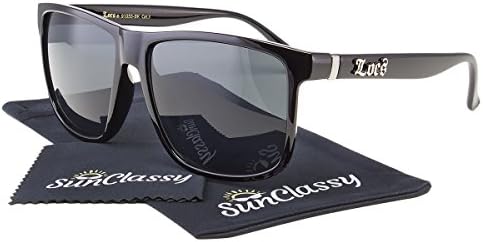 Sunclassy Mens Dark Large Sunglasses Driving Square Frame Black Hardcore OG Gansta Classic Old School Motorcycle Block UVA UVB UVC UV400 (Black)