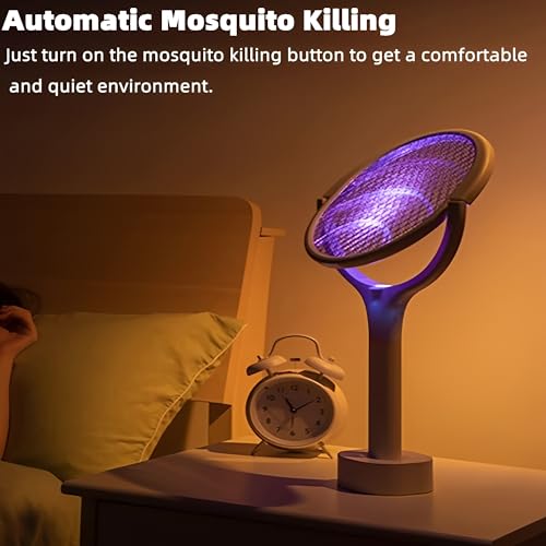 Beauenty Electric Fly Swatter,3500V Rotating Head Rechargeable Fly Swatter with Telescopic Extension,1200mAh Fly Trap Mosquito Zapper with Base and Wall Mount for Mosquitos,Gnats,Moths,Fruit Flies