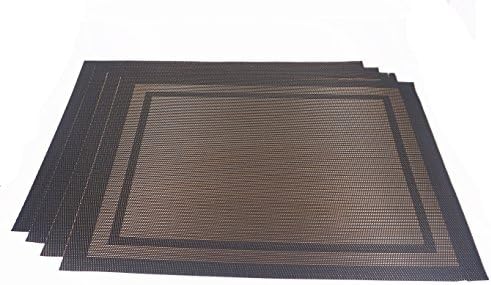Set of 4 Top Grade PVC Weave Waterproof Placemats Heat Insulation Slip-resistant Table Pad Cup Mat Fine Plaid Decor 45 x 30 cm Black