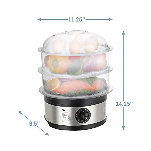 Elite Platinum EST-2301 Electric Food Steamer with BPA-Free 3 Tier Nested Trays w/Egg Rack, 650W Fast Heating, 8.5Qt, Stainless Steel