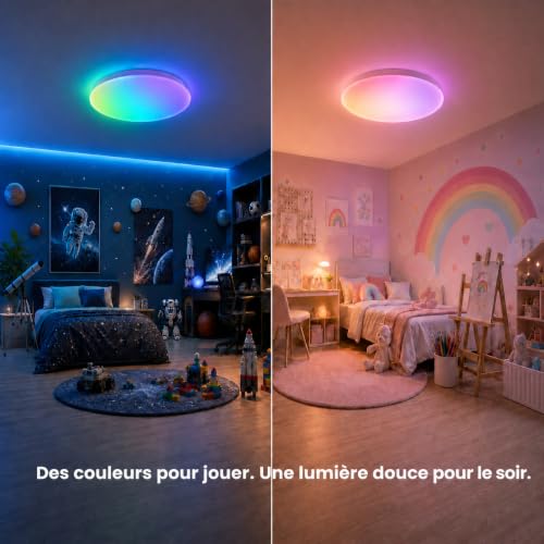 Yeelight LED Ceiling Light 60 cm, 4800LM RGBCW Smart Ceiling Light, Dimmable 2700K-6500K with RGB Separate, Quick Installation, 16M Colors Compatible with Alexa & Google, Application/Remote Control