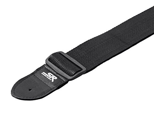 Stage Right 2-inch Guitar Strap, Nylon with Synthetic Leather Ends, Black