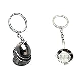 2 Pcs Metal Playerunknown's Battlegrounds Game Pan and Level 3 Helmet Keychain Charm Gifts Set for Teammate Best Friend