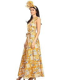 Sakkas Beyaz Maxi vestido largo sin mangas con bolsillos en el cuello en V africano para mujer