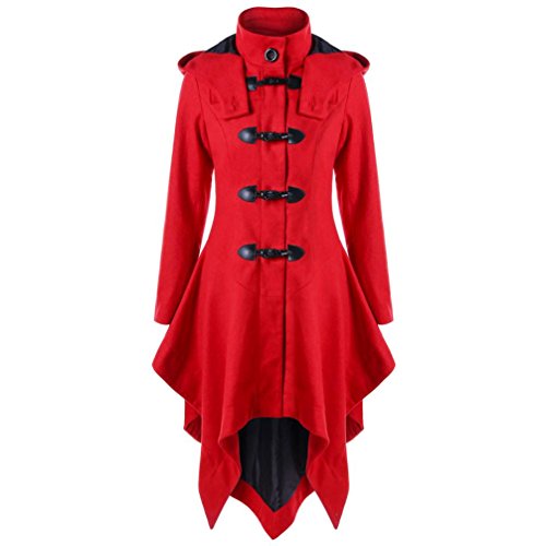 FAPIZI Womens Coat Clearance Winter Irregular Long Fleece Hooded Parka Overcoat Fashion Jacket Casual Hoodies Outwear (Red, L)