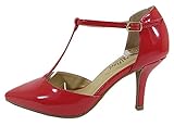 City Classified Comfort Women's Pinty Toe T-Strap Mid Heel Pump