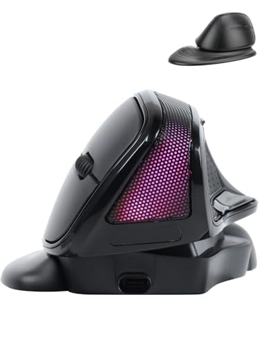 Wireless Mouse Large Angle Adjustable Ergonomic Vertical Mouse Ergo Carpal Tunnel Right Hand 6 buttons USB Optical Cordless Mice for PC Laptop Computer Macbook,3600 DPI,Removable Palm Rest,RGB Light