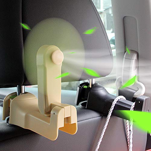 GOVOW-Tech Small Fans Electric for Women & Children Car Auto Holder Hook Bag Coat with The Fan Three Gear Beige
