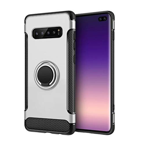 Galaxy S10 Plus Case,DAMONDY Ring Kickstand Shockproof 360 Degree Rotating Ring Drop Protection Shock Absorption Compatible Magnetic Car Mount case Holder for Samsung Galaxy S10 Plus-Silver