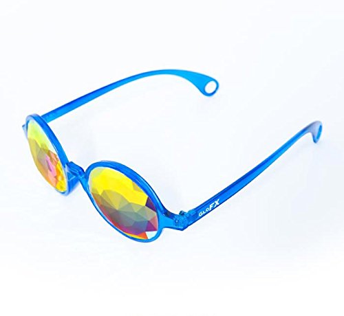 GloFX Transparent Blue Kaleidoscope Glasses – Rainbow Fractal – Flat Back