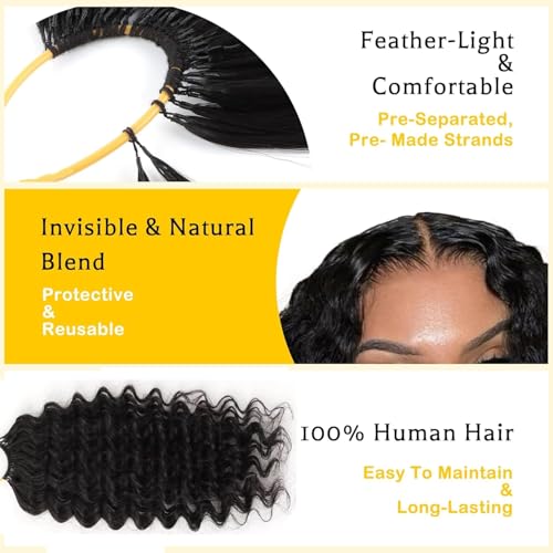 50g/1Pack Miracle Knots Crochet Human Hair, 12 Inch Crochet Human Hair Deep Wave Pre-Separated Invisible Feather Crochet Braids Natural Hair for Black Women (#NA, Deep Wave, 12 Inches)