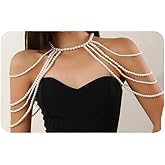 YERTTER Dainty Sexy Silver Pearl Neck Chain Shoulder Layered Pearl Body Chain Shoulder Necklaces Bra Chain for Women