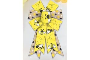 2 Pcs Spring Bee Bows for Wreaths, Spring Wreath Bows, Honeybee Bows for Crafts, Spring Decor, Black White Yellow Dots Plaid 