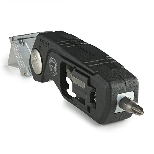 Folding Utility Knife, Box Cutter W/Screwdriver & Bits Wire Stripper Tool, Quick Release Replaceable Blades & Safe Lock, Heavy Duty with Belt Clip, Easy Pocket Storage W/Refills