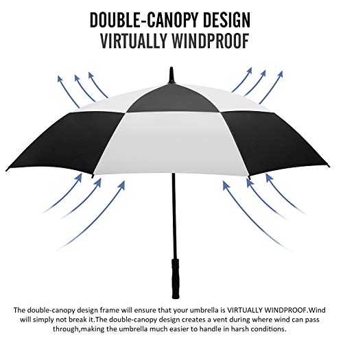 BAGAIL Golf Umbrella 68/62/58 Inch Large Oversize Double Canopy Vented Windproof Waterproof Automatic Open Stick Umbrellas for Men and Women (Black/White, 62 in)