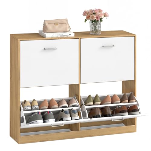 VASAGLE Schuhschrank, Schuhkipper, 4 Klappen, für 16-28 Paar Schuhe