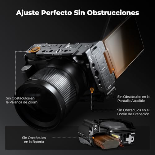 K&F CONCEPT ZR Cage，Kit de Jaula para Nikon ZR con Liberación Rápida HawkLock，Placa de Liberación Rápida Incorporada para Arca, Zapata Fría y Orificios Roscas de 3/8'' y 1/4''
