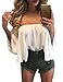 Women’s Summer Off Shoulder Chiffon Blouses Short Sleeves, White, Size Medium