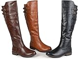 Brinley Co. Womens Regular and Wide-Calf Knee-High Double-Buckle Riding Boot