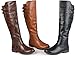 Brinley Co. Womens Regular and Wide-Calf Knee-High Double-Buckle Riding Boot