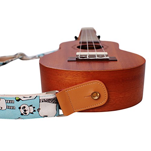 MUSIC FIRST Original Design 'PANDA' Soft Cotton & Genuine Leather Ukulele Strap Ukulele Shoulder Strap