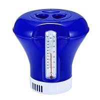 AHAYAKU Pool Supply Town Floating Chlorine and Bromine Tabs Dispenser with Thermometer Blue