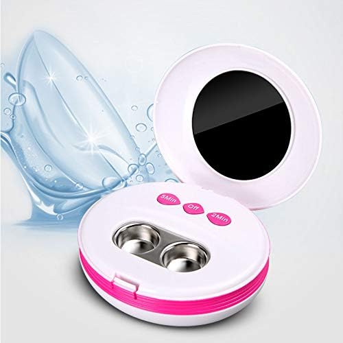 RENYAYA Portable electric contact lens automatic cleaner cleaning device machine cassette with mirror mirror box, USB charging,Pink [Energy Class A]