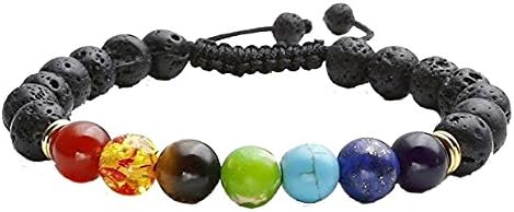 Diffuser Bracelet w/7 Chakra Lava Stones-Mens Womens Genuine Yoga Bracelet For Healing, Aromatherapy, Meditation, Natural, Essential Oils, Self Confidence, Love FREE AROMATHERAPY BOOK (7 Ck Adj)