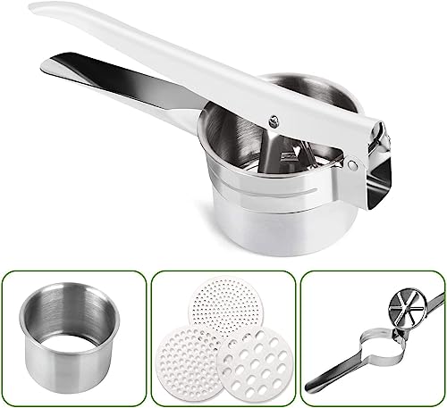 TERRIFI Potato Ricer, Stainless Steel Lemon Squeezer Manual, Garlic Press with 3 Removable and Interchangeable Discs, Masher Ricer Kitchen Tool for Fruit Potato Garlic Vegetable Cheese