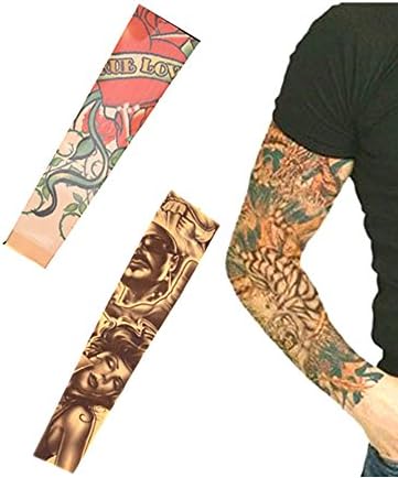 Aadishwar Creations Fun And Funky Nylon Stretch Cloth Fake Arm Art Tattoo Sleeves (Pack of 2)
