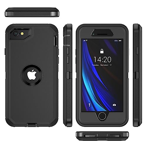for iPhone SE Case 2022/2020/3rd/2rd,iPhone 8/7 case [Shockproof] [Dropproof] [Military Grade Drop Tested] with Non-Slip Removable Heavy Duty Full Body Phone Case-Black