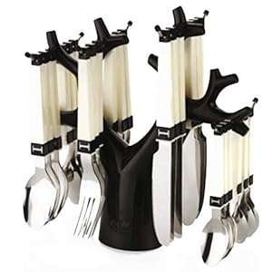 Waqif Stainless Steel Cuttlery Spoon Fork Set, 24-Pieces, (Black Tree)