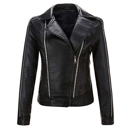 HENWERD Women's Faux Leather Short Moto Jacket Zip-up Slim PU
