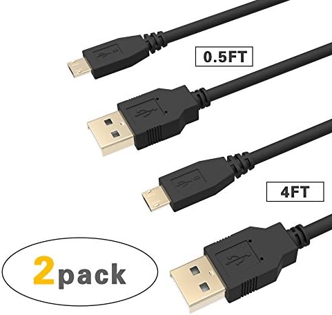 Micro USB Charger Cable Family 2Pack [0.5ft 4ft] High Speed USB2.0 Sync and Charging Cables for Samsung Galaxy S7 Edge/S7/S6 Edge/S6,Sony, Motorola, Kindle, MP3, Blackberry,Tablet and more - Black