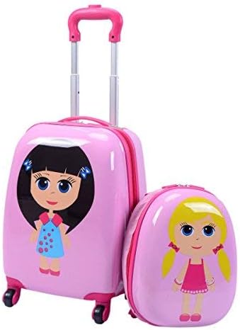 Lucky Link 2pcs ABS Kids Suitcase Carry On Luggage Set for Little Girls, 16" Lightweight Trolley Case + 12" Backpack for Travelling School (Girls)