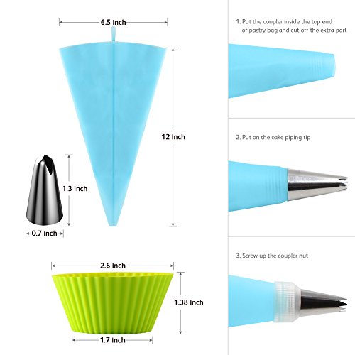 Avorast 64 in 1 Cake Decorating Supplies with 24-Pack Silicone Baking Cups, 36-Piece Stainless Steel Cake Piping Icing Tips, 2-Piece Couplers and 2-Pack Silicone Pastry Bags