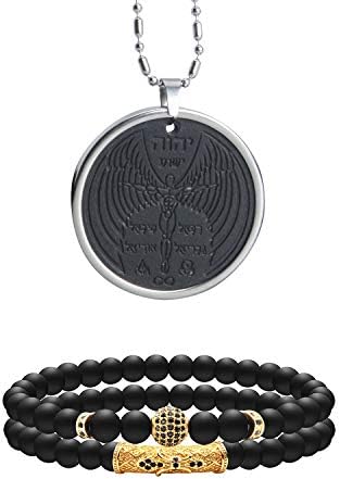 Anti EMF Radiation Protection Pendant, Scalar Energy Pendant Volcanic Lava Negative Ions Energy Pendant Necklace Orgone Pendant and 8mm Black Matte Agate Stone Beaded Bracelet