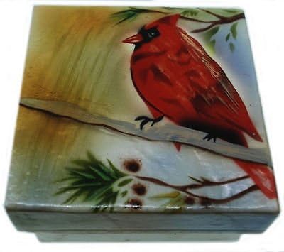 Kubla Craft - Capiz Shell Trinket Box - Cardinal Bird