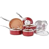 BulbHead (10824) Red Copper 10 PC Copper-Infused Ceramic Non-Stick Cookware Set