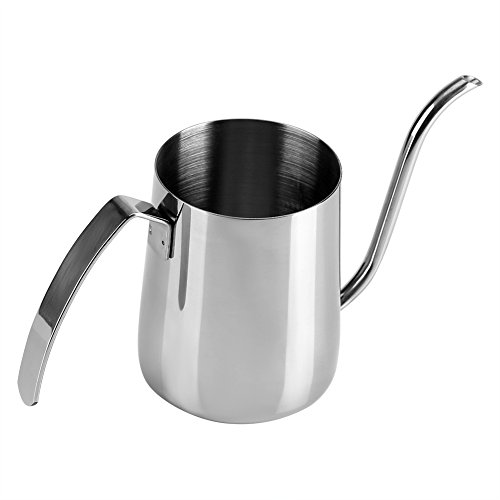 Stainless Steel Tea Kettle Stovetop Teapot 350ML Stainless Steel Pour Hand Coffee Drip Pot Long Gooseneck Spout Kettle(银色)