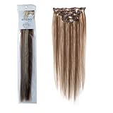 Emosa 7Pcs 70g 100% Real Full Head Remy Human Hair Clip In Extensions #4/613 Medium Brown Mixed With Light blonde Silky Soft