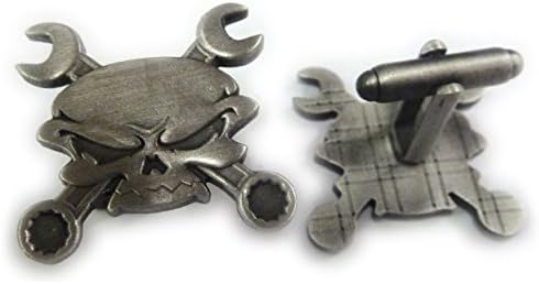 Skull Cross Wrenches Antique Nickel Car Motorcycle Mechanic Cufflink Set