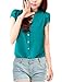 Allegra K Women Stand Collar Short Sleeve Tops Button Down Casual Shirts