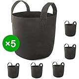 5-Pack 5 Galloons Grow Bags Nonwoven Plant Container Aeration Fabric Pots for Potato With Handles (Black)