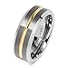 100S JEWELRY Tungsten Rings for Men Two Tone Silver Wedding Bands Gold Grooved Matte Finish Size 6-16