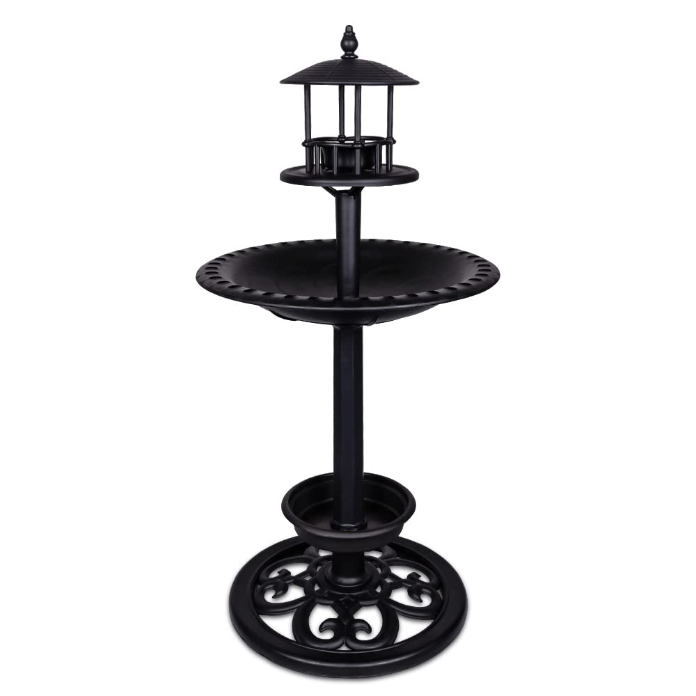 Photo 1 of Black Bird Baths for Outdoors Plastic Bird Feeder with Flower Planter for Garden Yard Patio Balcony and Lawn Decor 27.5"